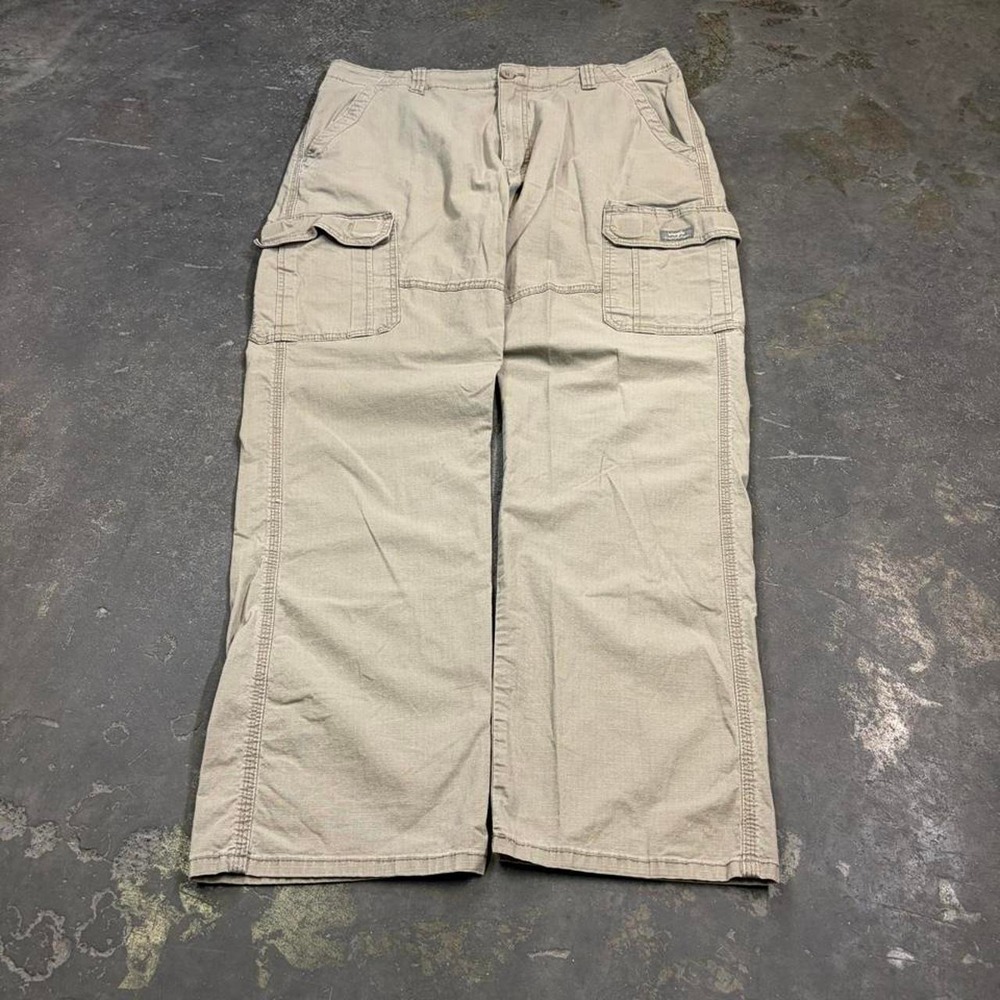 Wrangler Mens Relaxed Fit Cargo Pants Khaki Ripstop 36x32 1070ABWBY Vintage Y2K